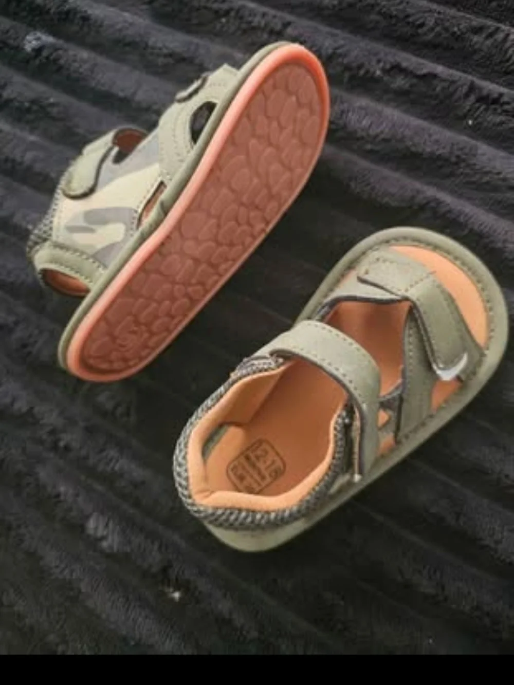 Kids Open-Toe Velcro Sandals in Olive Green and Peach